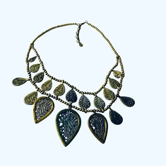 lucky brand gold tone turquoise two-row tear drop necklace - Picture 4 of 8